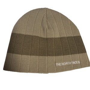 THE NORTH FACE ribbed beanie Tan Greenish Brown Stripe